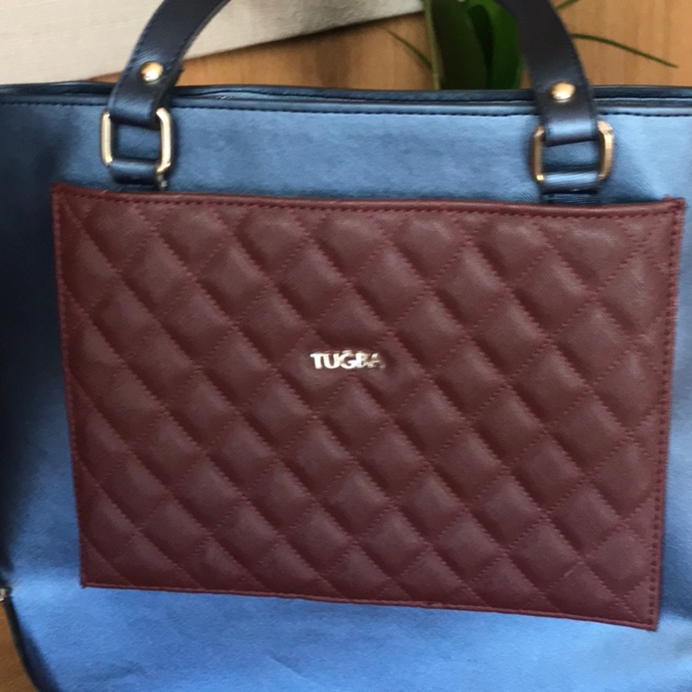 Boutique Blue and Red Quilted Saffiano Tote bag